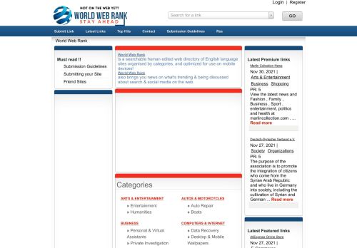 لقطة شاشة لموقع World Web Rank Directory
بتاريخ 01/12/2021
بواسطة دليل مواقع الدليل السهل